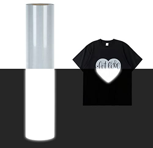 RENLITONG Reflective Light Grey Heat Transfer Vinyl - 12'' x 5ft Iron on Vinyl for DIY T-Shirts, Easy to Cut & Weed (Reflective Light Grey, 5FT)