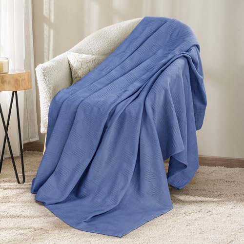 Utopia Bedding Decke aus 100 % Baumwolle (Überwurfgröße – 152 x 127 cm), 350 g/m², leichte Thermodecke, weiche, atmungsaktive Decke für alle Jahreszeiten (Wedgewood)
