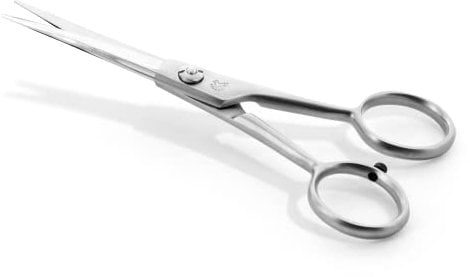 OTTO HERDER® BARTSCHERE - Bartschere Männer 13 cm im Lederetui aus rostfreiem mattem Edelstahl mit einseitiger Mikroverzahnung und selbst nachdrehbarem Schlüssel/Bart Schere zum schneiden des Bartes