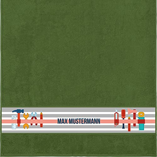 Manutextur Duschtuch mit Namen - personalisiert - Motiv Werkzeug - viele Farben & Motive - Dusch-Handtuch - dunkelgrün - Größe 70x140 cm - persönliches Geschenk mit Wunsch-Motiv und Wunsch-Name