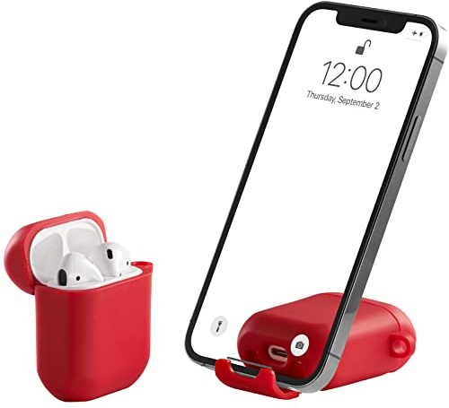 BelTech AirStand - AirPods Case Cover mit unsichtbarem Telefonständer, kompatibel mit AirPods 1 2, voller Schutz TPU & PC stoßfestes Gehäuse mit Schlüsselanhänger Karabiner