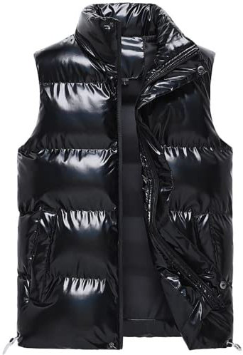 QWEZXCMI Männer Weste, 2022 Winter Warme Männer Ärmellose Jacke Stehkragen Weste Mann Jacke Weste Daunenweste Gegstatt Gepolsterte Glänzende Gilet,Schwarz,M