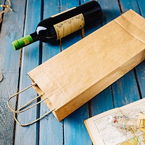 GREENBOX Lot de 25 sacs cadeaux avec anse 14 x 8 x 40 cm en papier kraft Grammage 100 g/m² Emballage élégant I Sac pour bouteille de vin I Sac cadeau vin I Sacs en papier naturel