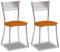 2 Sillas metálicas con respaldo de escalera y asiento tapizado - Estructura color aluminio - Asiento en Polipiel naranja