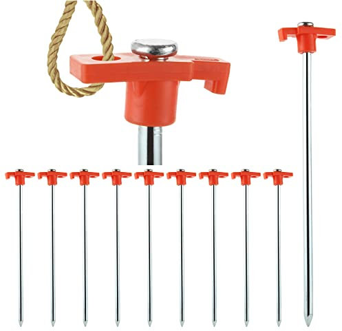 GOYADA 20 PCS Metal Rock Pegs For Awnings 10inch, Hard Ground Tent Camping Pegs Heavy Duty, Gazebo Awning Storm Camping Pegs For Camping Awning Traveling Netting Tarp (Orange)