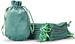 Soul Projekt [10 Stück] Samtbeutel, Luxuriöse Samt Säckchen für Hochzeitsmandeln, Gastgeschenke, Schmuck, Mitgebsel, Kristalle, Mehrzweck Beutel mit Kordelzug, Grün, Velvet Bags Green 13x20cm x10
