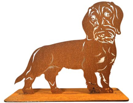 Terma Stahldesign Rost Hund Rauhaar Dackel Lebensgroß Handmade Germany Tolle Gartendeko aus Metall Figur Geschenk Rostfigur Garten Gartenfigur Hundegrab
