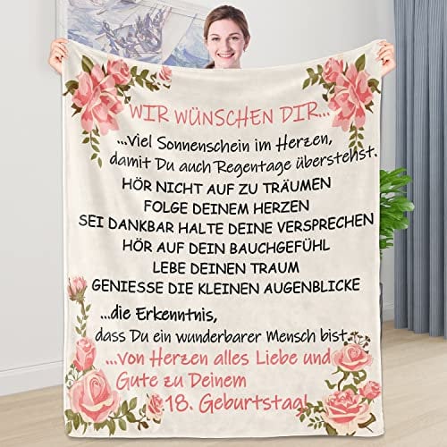 Shoppawhile 18. Geburtstag Mädchen Geschenke zum 18 Geburtstag Mädchen, Flanell Kuscheldecke 130×150 cm