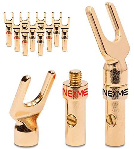 NEXMEX Kabelschuhe Gabelschuhe - 12 Stück Stecker als Set - Y-Anschluss Steckverbinder 24K vergoldet für Lautsprecherkabel - für HiFi Receiver Verstärker