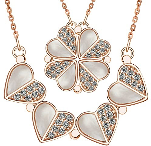 Silver 925 Four Leaf Clover Necklace Lucky Heart Necklace for Women 4 leaf clover necklace for women (Rose Gold)