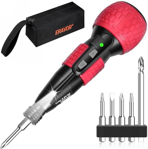 3.6V Cordless Electric Screwdriver, Portable Mini Rotary 2-in-1 Home Gadget with 3.5Nm Torque, Non-slip Handle & LED Light, 5pcs Electroplated Pearl Chrome S2 Bits, 1800mAh USB-C Rechargeable – Red