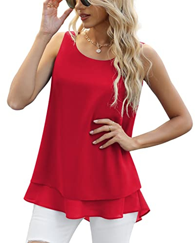 Yommay Canotta Estiva da Donna, Camicette da Donna, Senza Maniche, in Chiffon,da Donna Canotte E Top,Rosso D,XL