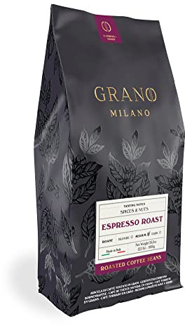 Grano Milano Coffee Beans 1kg Espresso Roast 80% Robusta, Medium Roast Intensity 4/5 Strong Coffee, Made in Italy