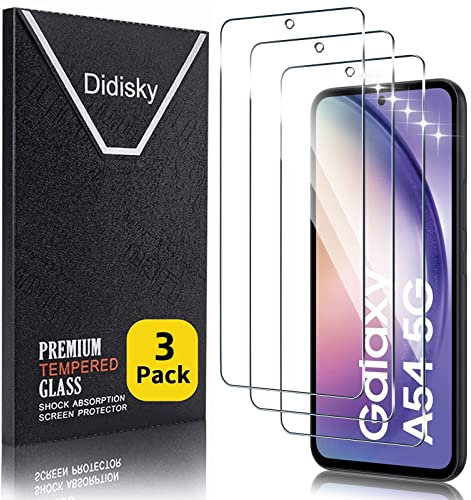 Didisky Lot de 3 Protecteur Verre Trempé pour Samsung Galaxy A54 5G, Film Protection écran, résistance aux Rayures, dureté 9H, Pas de Bulles, Haute définition