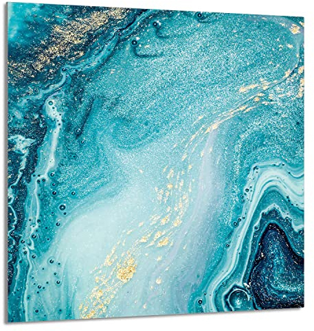 DarHaus Herdabdeckplatte 1-Teilig 60x65 cm Ceranfeldabdeckung Küche Elektroherd Induktion Herdschutz Küchenrückwand Spritzschutz Glasplatte Schneidebrett Gehärtetes Glas Marmor Türkis