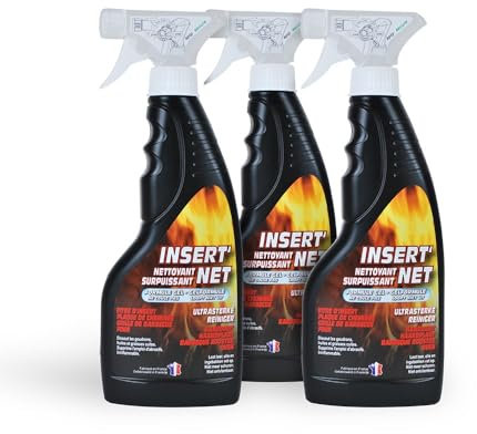 STONE GUARD Lot de 3 x 500 ML - Nettoyant surpuissant INSERT'NET cheminée, Barbecue et Surface Difficile - Nettoie, dégraisse, ne coule Pas