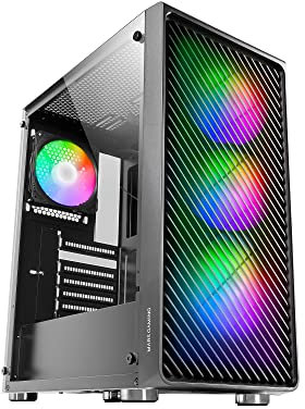Mars Gaming MC-F, Semitower Gaming ATX, Finestra Vetro Temperato, Parte Frontale Metal-Mesh, 4 Ventole ARGB 120 mm, Nero