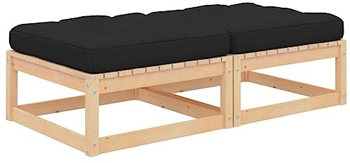 puraday Gartenhocker mit Kissen 2 STK. Massivholz Kiefer Balkon Möbel Hocker Outdoor Fußbank Holz Hocker Sofa-Fußhocker Gartenhocker Gartenmöbel Bequemes Und Langlebiges Design