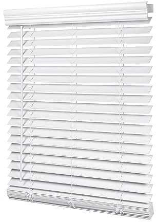LazBlinds 2-inch Cordless Faux Wood Blinds with Royal Valance, Room Darkening Horizontal Window Blinds, Inside Mount Blinds for Windows - Fit for Window 23 W x 36 H - White