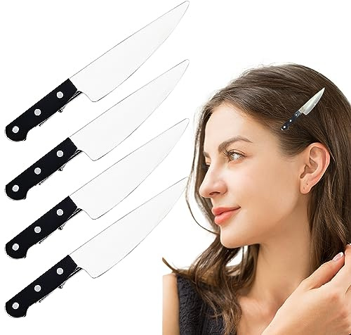 4 PACK Mini Knife Hair Clip Women's Fashion Punk Creative Hip Hop Tableware Acrylic Cosplay Halloween Party Hair Accessoriesfor Women Girls