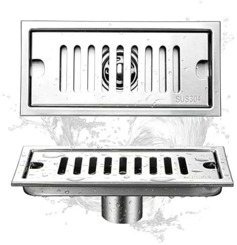 Scarico Pavimento Rettangolare 20cm Acciaio SUS304 E Scarico Doccia Lungo | Scarico Inox Removibile Doppia Filtrazione Contro Intasamenti Per Bagno Cucina Balcone Hotel