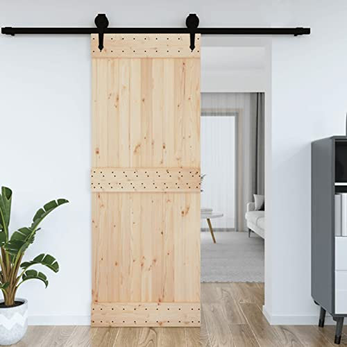 Homgoday Puerta de 85 x 210 cm de madera maciza de pino, puerta de entrada, puerta de entrada exterior para jardín, terraza, exteriores, interiores