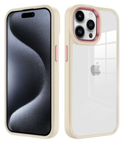 iCatchy Case for iPhone 15 Pro 6.1-Inch, Shockproof Bumper Phone Cover, Anti-Yellowing Clear Back Compatible with iPhone 15 Pro (Beige)