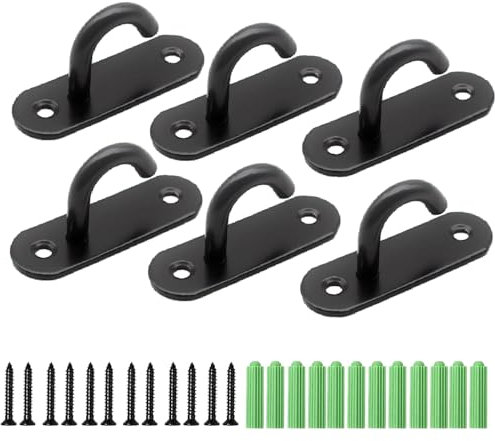 Cohentbliss 6 Stück Deckenhaken Edelstahl Augplatten Ovale Offene Haken Augenplatte Schwarz Deckenhaken mit Zubehör Wandbefestigung Befestigungshake für Aufhängen von Gegenständen