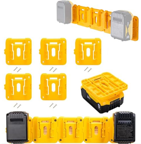 5-Packs Battery Storage Compatible with Dewalt Battery Holder Dock Fit for 20V 60V Max Battery Accessories,5 Packs Battery Packout Tool Organizer Rack for Work Van,Wall, Shelf, Toolbox