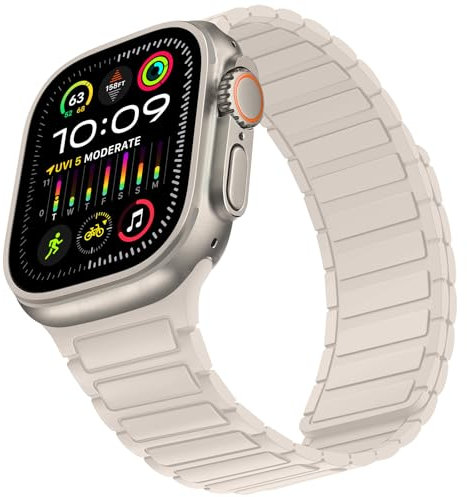 Suphart Correas Compatible con Correa Apple Watch 49mm 46mm 45mm 44mm 42mm, Correa Magnética de Silicona Suave para iWatch Ultra 2 Ultra SE Serie 10 9 8 7 6 5 4 3 2 1, Luz Estelar