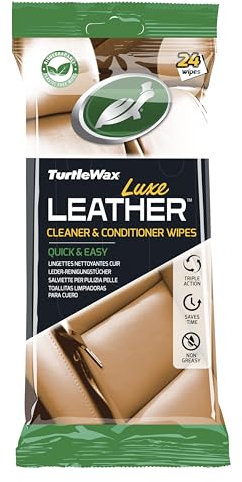 Turtle Wax Pack of 24 Plastic Free Leather Upholstery Cleaning Wipes. Quick and easy. Gentle on all Triple Action and Non Greasy Leathers.