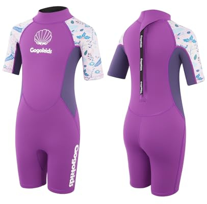 Gogokids Muta corta per bambini, in neoprene SCR da 2,5 mm, per bambini, con cerniera posteriore, comfort e calore, muta UV per nuoto, snorkeling e surf, età 2-10 anni ragazzi ragazze