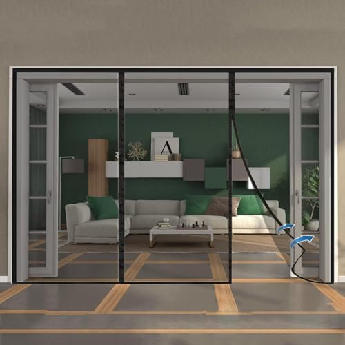 Puerta mosquitera para garaje de automóviles 180x180cm, mosquitera magnética para garaje con malla de fibra de vidrio y parte inferior pesada resistente, Easy Pass Negro