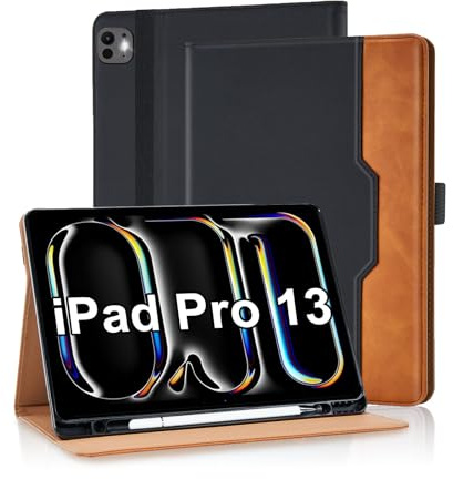 Vkooer Funda para iPad Pro 13 Pulgadas M4 2024 Carcasa PU Cuero [Auto-Sueño/Estela] Flip Case Cover visualización multiángulo con Soporte Función de Soporte para iPad Pro 13 - Negro