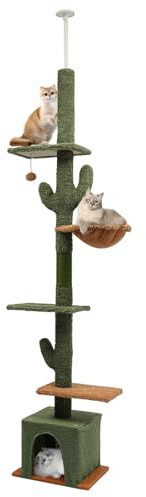 Grande albero tiragraffi verde effetto cactus stabile scalata per gatti, altezza 218 cm, a più piani, con colonna tiragraffi e palla di peluche, portata 5 kg