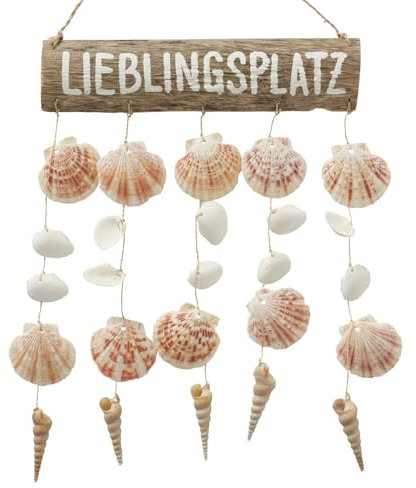 Boltze Capiz Deko Girlande hängend Lieblingsplatz, Länge 40 cm, Fensterdeko Windspiel Muscheln,Boltze Home Windspiel, Wind Chimes, Bad Deko Wand, Badezimmer Deko Wand, Treibholz Deko