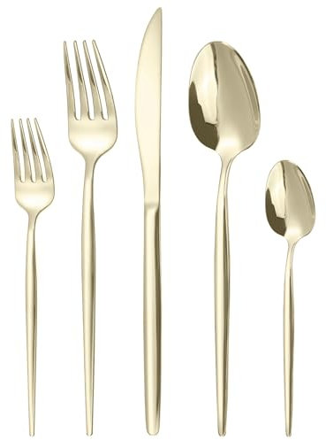 Targzier Besteck Set für 12 Personen,60 teilig Champagner Gold Essbesteck Sets,Edelstahl Messer,Gabel,Löffel Set,Hochglanzpoliert Besteck sets,Glänzendes Tafelbesteck,Spülmaschinenfest