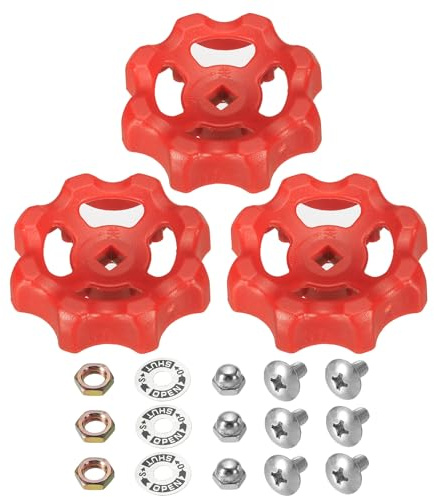 PATIKIL Außenwasserhahn Griff Vierkantstiel Loch 6x6mm, ABS Runder Rad Wasserhahngriffe Ersatz Wasserhahn Griff mit Schraubenabstandshalter, Rot, 3 Stück