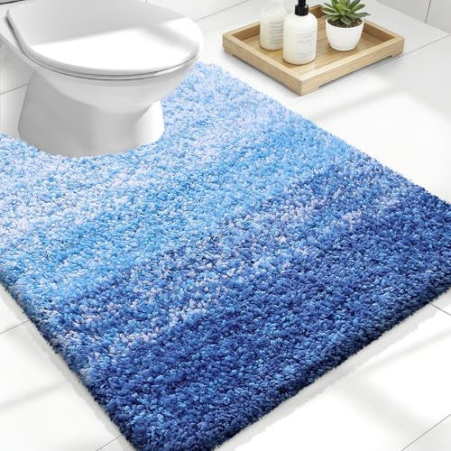 Olanly WC-Vorleger, edel, U-förmig, extra weich und saugfähig, Mikrofaser, rutschfest, zottelig, maschinenwaschbar, trocknergeeignet, Kontur-Badteppiche für Toilettenboden, 61 x 51 cm, Hellkönigsblau
