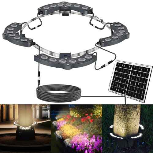 Solar Palm Tree Lights Outdoor Warm Light 3000K - Solar Spotlights for Plam Trees 12000 mAh Batteries Solar Powered LED Ring Tree Lights up to 12+ Hours for Outside House Garden Landscape Large Trees