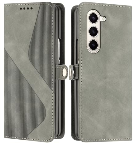 Mo-Somnus Funda para Samsung Galaxy Z Fold 6, Funda Carcasa de Cuero para Samsung Z Fold 6, Premium Cuero Billetera Flip Protectora Carcasa Magnético con Cáscara de TPU, Ranura para Tarjeta (Gris)