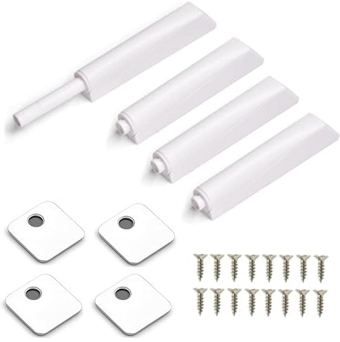 4 Stück Push to Open Türöffner Weiß, Nachrüsten Softclose, Türdämpfer Softclose, Magnetschnäpper Dämpfer für Schranktüren, Magnet türschließer Schranktür, Mit 3M-Klebeband, 16 Stück Schrauben