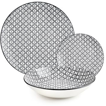 IBILI - Vajilla de 12 Piezas Bavaria, Platos de Porcelana para 4 personas
