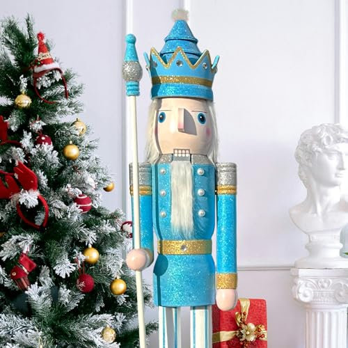 CDL Giant Nutcracker 6ft XXXL Pastel Blue Nutcracker Blue Glitter Large Wooden Christmas Nutcracker Figure King Home Bar Decor 180CM K35