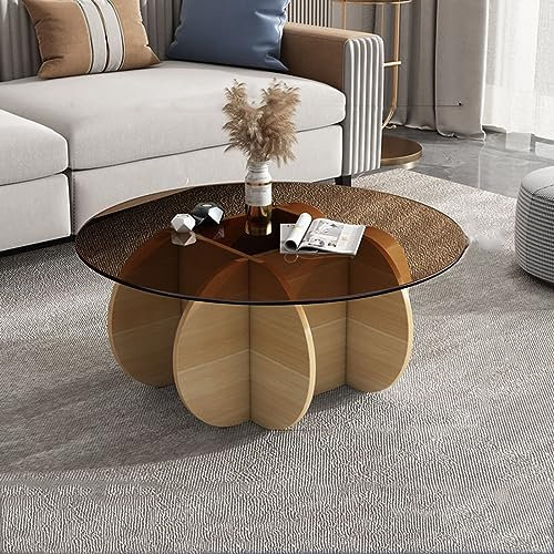 Table basse en verre de noyer avec plateau en verre trempé transparent et base en bois massif, table centrale moderne pour salon ou terrasse, 80 x 40 cm, accents bleu sarcelle