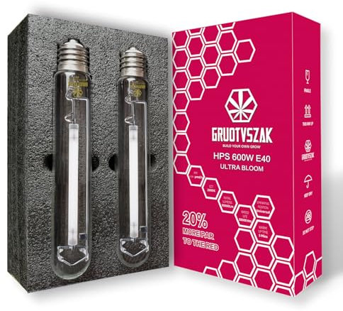 GRUOTVSZAK HPS 600 Watt Grow Light Bulb E40 1150μmol Ultra PPF 20% to 40% PAR Increases Concentrate on RED Spectrum 90000 Lumens High Pressure Sodium 2-Pack