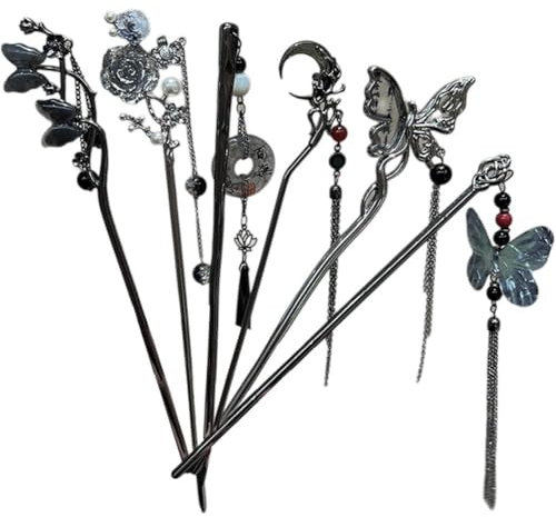 Glixoft 6 Pezzi Bastoncini per Cinesi Bacchette per Vintage Fermagli per con Nappe Accessori per Hanfu per Decorazione per per Ragazze