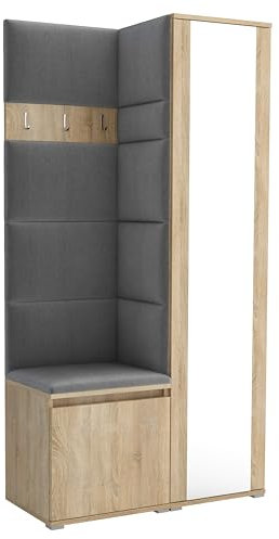 Brent - Garderobenschrank Flur Sonoma Eiche mit sitzbank 95 cm Breit Luton 6 - Multifunktionale Flurgarderobe Set mit Stauraum und Wandpaneel, Garderobe mit Sitzfläche und Kleiderhaken