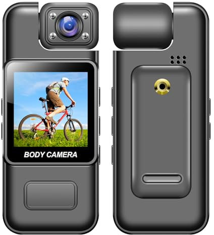 Cámara Corporal con Grabación de Audio y Video, Cámara Corporal 4K HD con Lente Giratoria de 180 °, Grabadora de Video de Bolsillo con Clip