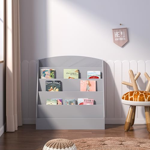 Duffy Children Kids Bookcase Storage Bookshelf Toy Shelf Storage Display Shelf Rack Organizer Holder with 5 Shelves (Grey)